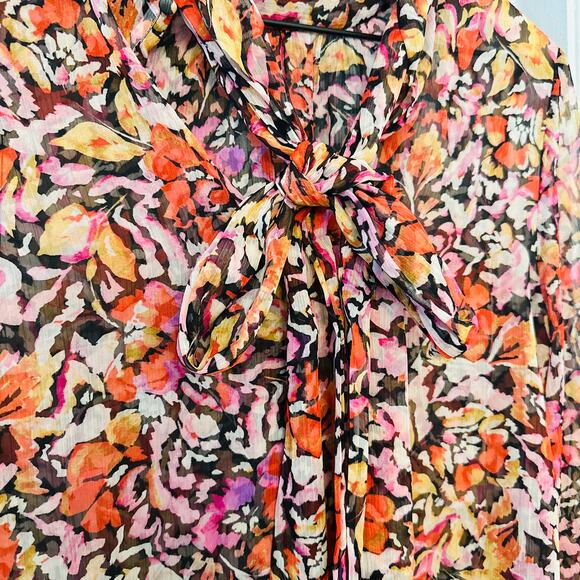 MISA LOS ANGELES Red & Purple Floral Ruffle Blouse Top – Medium - Picture 8 of 12